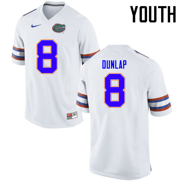 Youth Florida Gators #8 Carlos Dunlap College Football Jerseys Sale-White - Click Image to Close
